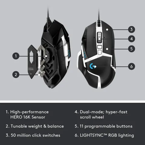 موس گیمینگ لاجیتک باسیم G502 SE HERO - تصویر ۵