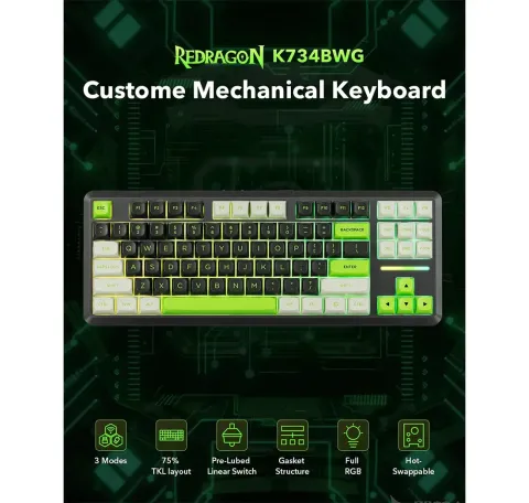 کیبورد بی سیم مکانیکال گیمینگ ردراگون WILDSLASH K734 BWG PR - تصویر ۶