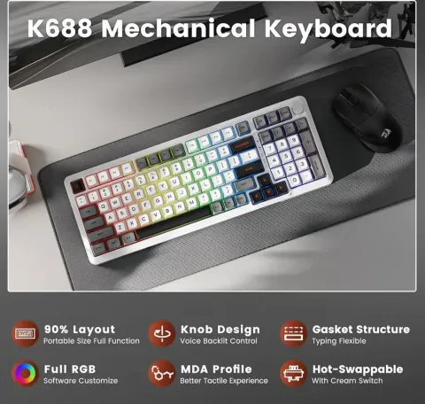 کیبورد بی سیم/باسیم مکانیکال گیمینگ ردراگون BRAGI K688 WGL PRO - تصویر ۶