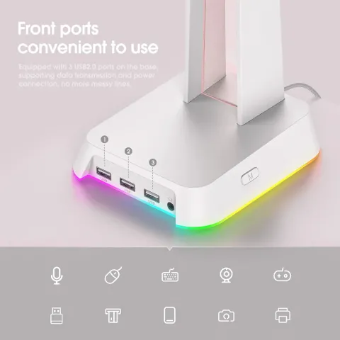پایه هدست + هاب USB اونیکوما ONIKUMA STAND + USB UHB RGB ST2 WHITE - تصویر ۴