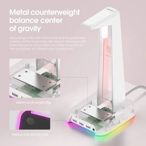 پایه هدست + هاب USB اونیکوما ONIKUMA STAND + USB UHB RGB ST2 WHITE - تصویر ۴